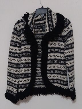 Black & White Fair Isle Fringe Jacket